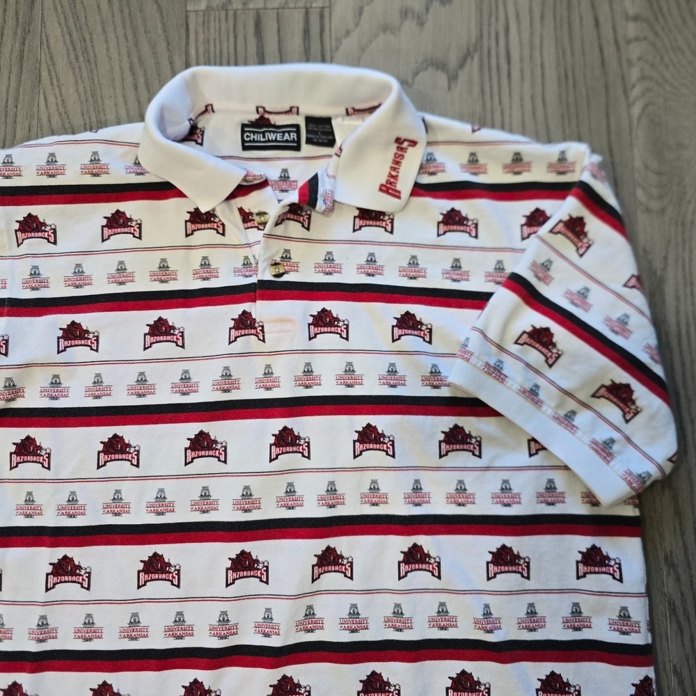 Chiliwear Arkansas Razorbacks AOP Polo Shirt Men's Large White Vintage
